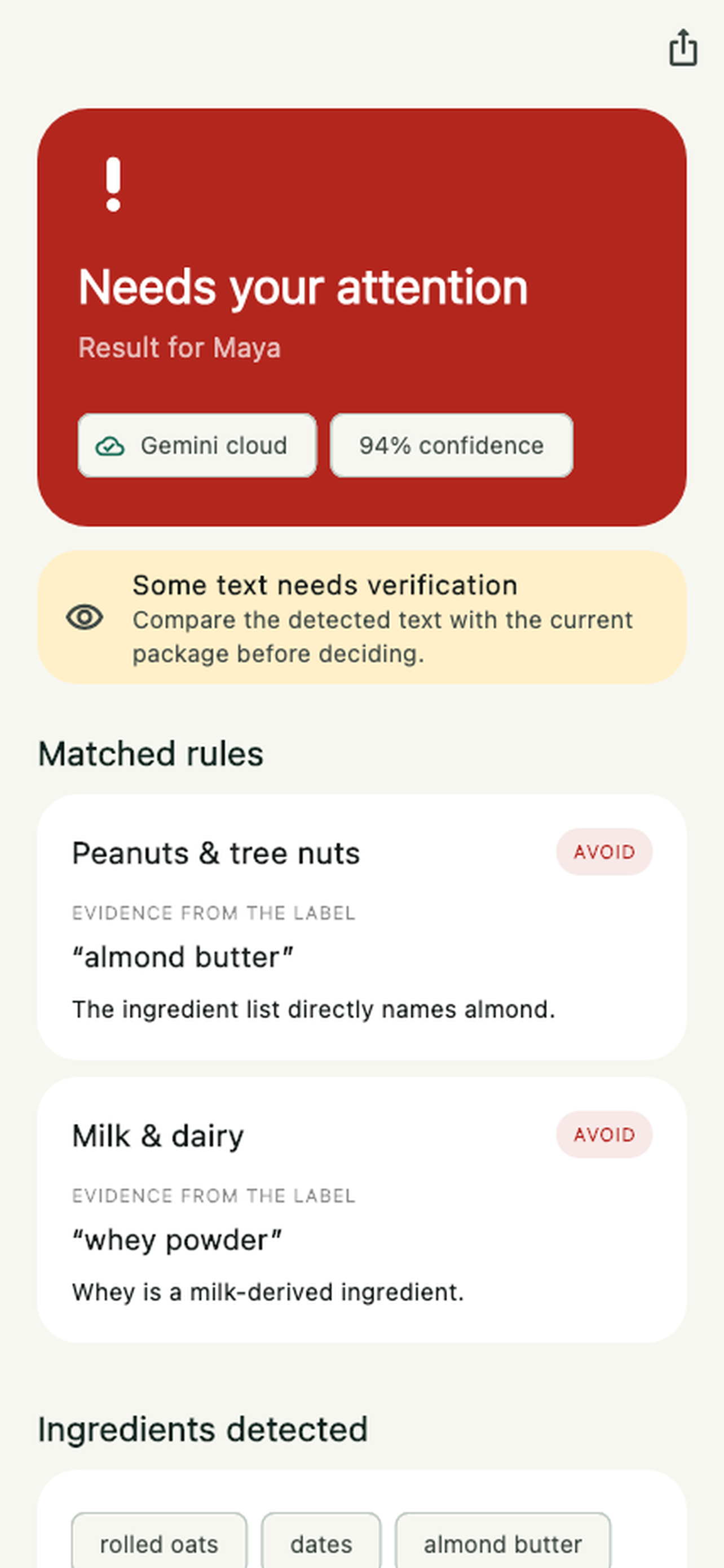 LabelKin exact ingredient evidence result